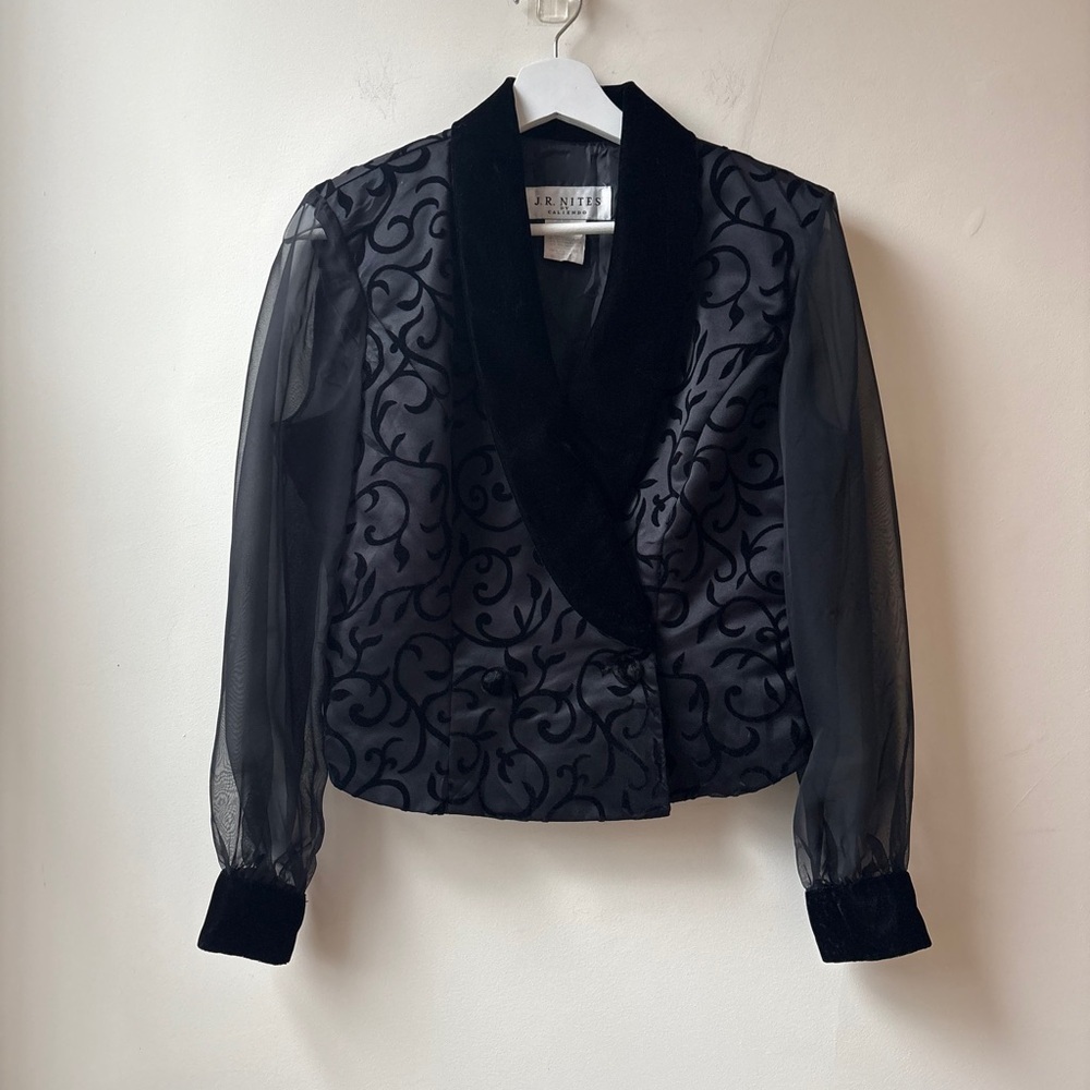 J.R. Nites Black Velvet-Trim Embroidered Jacket​ - Picture 8 of 10
